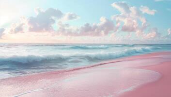 ai généré parfait plage avec Soleil rose le sable photo