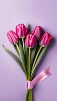 ai généré tulipes sur violet arrière-plan, verticale format photo