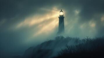 ai généré phare permanent dans le milieu de l'eau photo