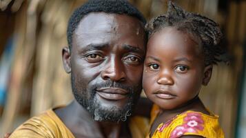 ai généré homme en portant enfant dans bras photo