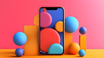 ai généré une coloré téléphone avec coloré sphères sur il photo
