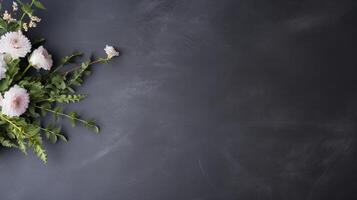 ai généré bouquet de fleurs sur tableau noir Contexte photo