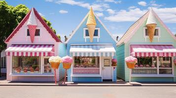 ai généré une rangée de la glace crème cônes photo