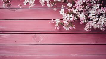 ai généré rose en bois planches avec rose fleurs Contexte photo