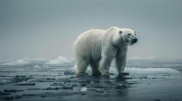 ai généré polaire ours permanent sur Haut de l'eau photo