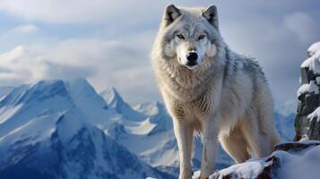 ai généré portrait de une neige Montagne Loup photo