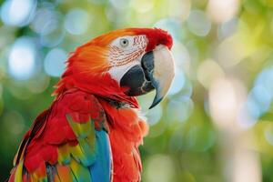 ai généré coloré écarlate ara perroquet dans jungle. photo