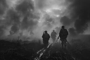 ai généré guerre, une moment congelé dans le cadre, le âme est touché par peur et douleur photo