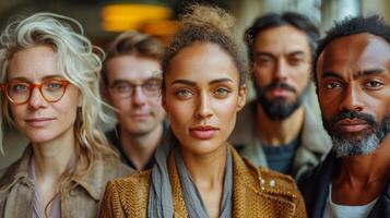 ai généré groupe de gens séance dans cercle photo