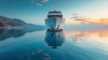 ai généré grand bateau flottant sur corps de l'eau photo