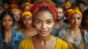 ai généré groupe de gens séance dans cercle photo