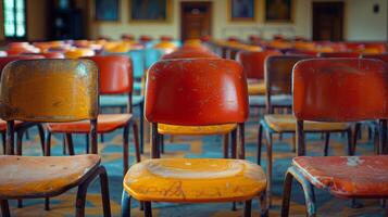 ai généré Lignes de chaises dans une pièce photo