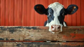 ai généré noir et blanc vache furtivement plus de clôture photo