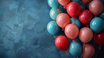 ai généré groupe de coloré des ballons flottant dans le air photo