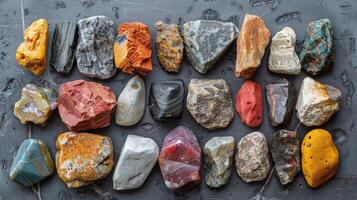 ai généré rochers arrangé sur table photo