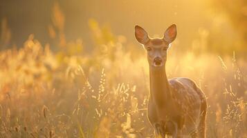 ai généré une cerf permanent dans grand herbe photo