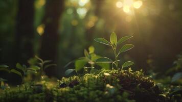 ai généré vert germer croissance dans le Matin lumière du soleil. magnifique la nature Contexte. photo