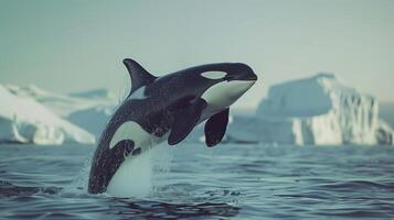 ai généré tueur baleine sauter en dehors de le l'eau photo