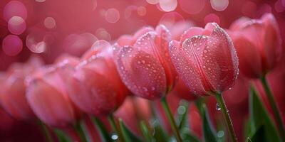 ai généré rose tulipes avec l'eau gouttelettes photo