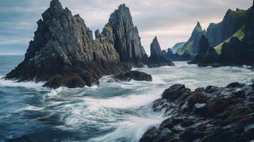 ai généré rocheux littoral avec majestueux Naturel les monuments photo