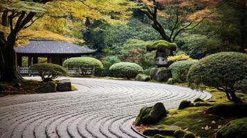 ai généré une paisible scène de rochers, sable, et les plantes dans une Zen jardin photo