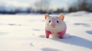 ai généré animal de compagnie axolotl dans neigeux scène. photo