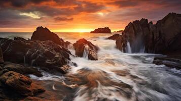 ai généré orageux paysage marin avec spectaculaire vagues photo