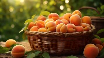 ai généré panier débordé avec doux, mûr abricots photo