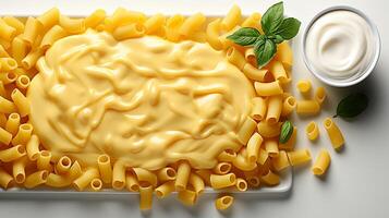 ai généré macaroni schotel avec fromage cuit Viande repas photo