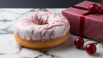 ai généré Donut crème Garniture et boîte gâteau dessert photo