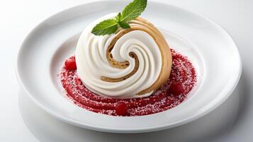 ai généré rouge velours rouleau gâteau avec crème et fruit pour casse-croûte dessert photo