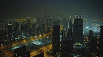 ai généré image de Dubai ville à nuit photo