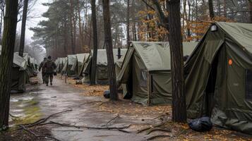 ai généré temporaire camp de soldats photo