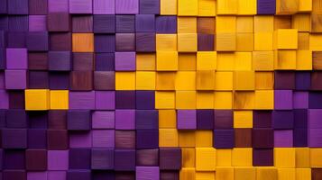 ai généré Contexte qui consiste de Jaune et violet en bois cubes photo