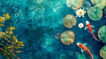 ai généré tranquille koi étang avec l'eau fleurs de lys photo