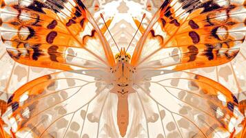 ai généré abstrait papillon aile modèle avec chaud tons et symétrique conception photo