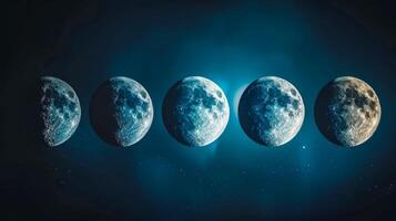 ai généré phases de le lune séquence contre étoilé ciel photo