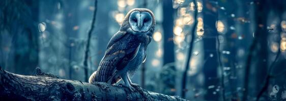 ai généré mystique forêt hibou à crépuscule photo