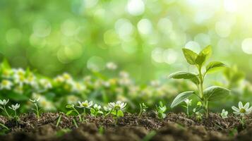 ai généré Jeune plante croissance dans ensoleillé jardin photo