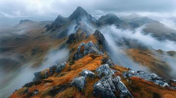 ai généré couvert de nuages Montagne intervalle aérien vue photo