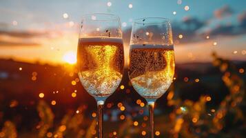 ai généré groupe de Champagne des lunettes rempli avec Champagne photo