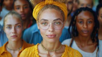 ai généré groupe de femmes portant Orange turbans photo