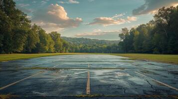 ai généré vide parking lot dans champ photo