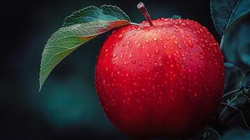 ai généré rouge Pomme avec vert feuille photo