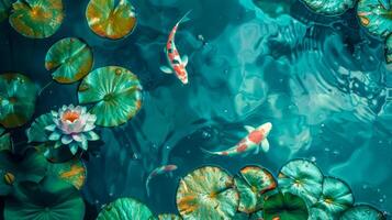 ai généré tranquille koi étang avec l'eau fleurs de lys photo