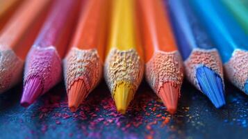 ai généré groupe de coloré des crayons sur table photo