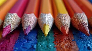 ai généré groupe de coloré des crayons sur table photo