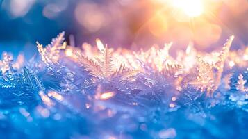 ai généré lever du soleil scintillait sur glacial hiver Matin photo