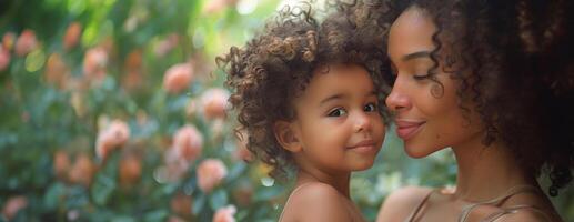 ai généré femme et peu fille fermer à clé yeux photo