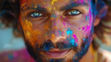 ai généré homme avec barbe et peint visage photo